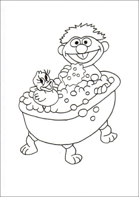 Print Ernie in het bad kleurplaat