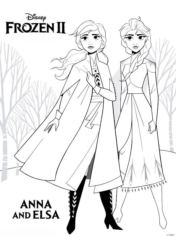 Print Frozen 2 Anna Elsa kleurplaat