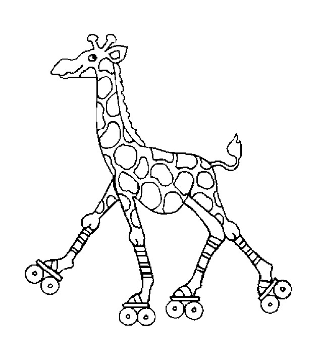 Print Giraffe op rolschaatsen kleurplaat