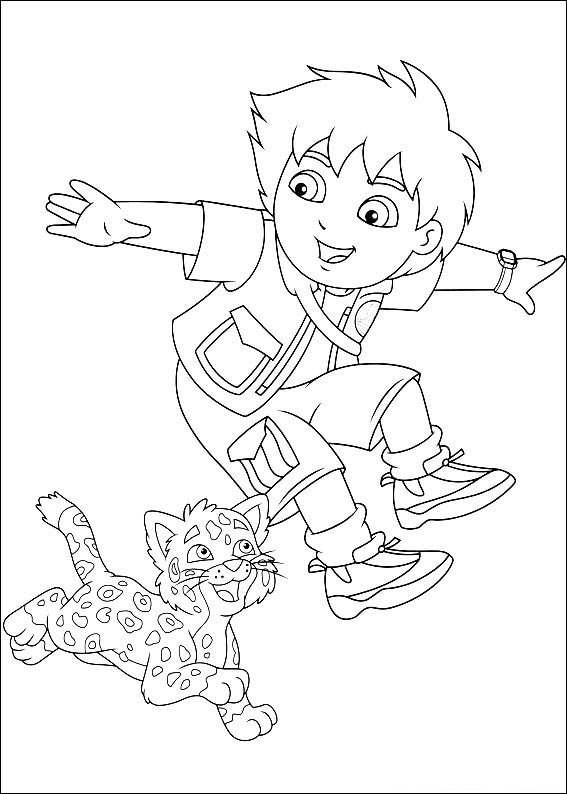 Print Diego en baby luipaard kleurplaat