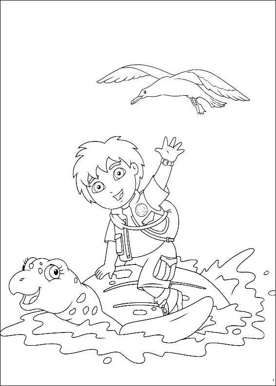Print Diego op de rug van zeeschildpad kleurplaat