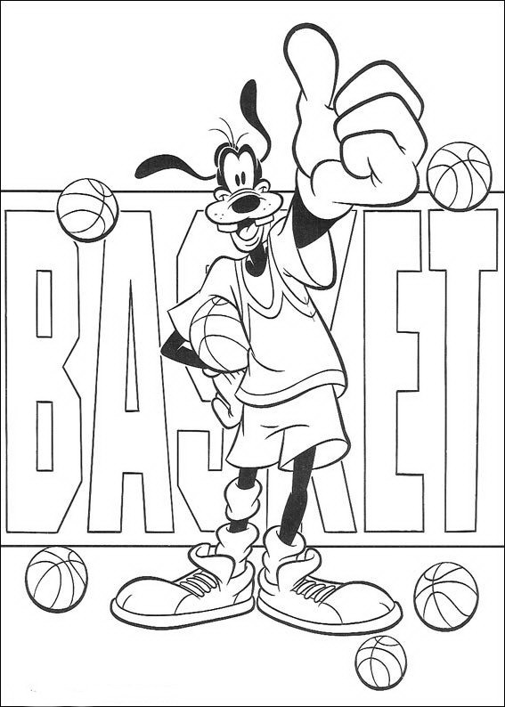 Print Goofy basketbalt kleurplaat
