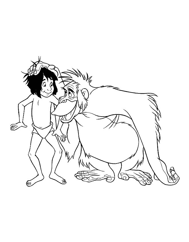 Print Mowgli en Koning Lowie kleurplaat