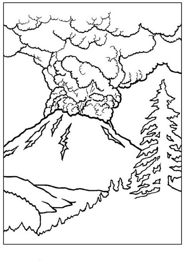 Print Vulkaan kleurplaat