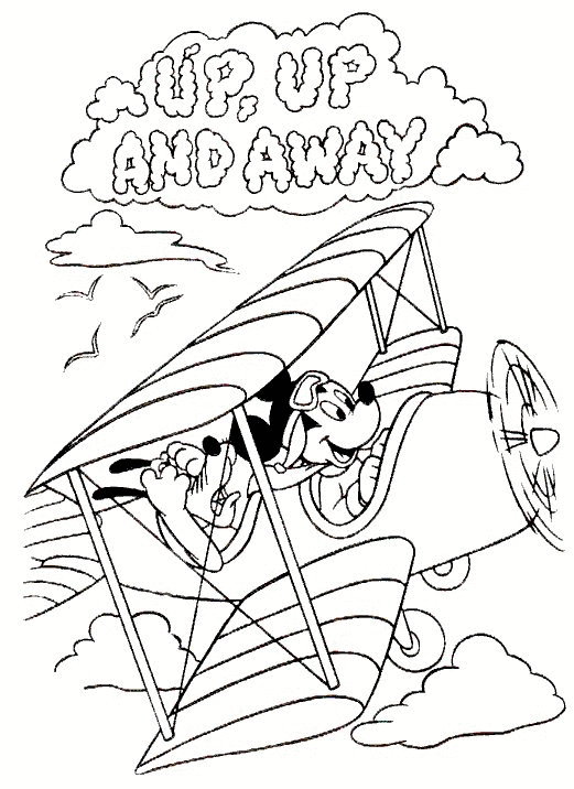 Print Mickey als piloot kleurplaat