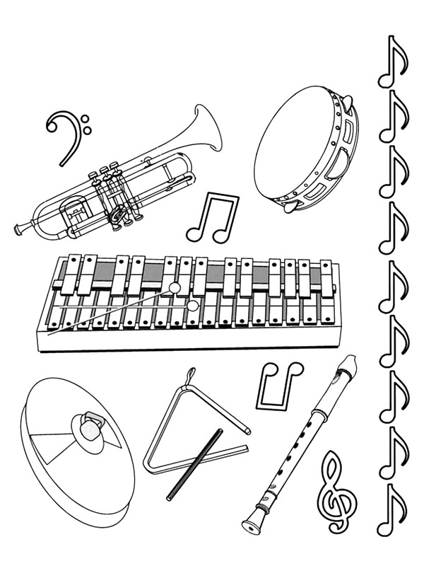 Print Allerlei muziekinstrumenten kleurplaat