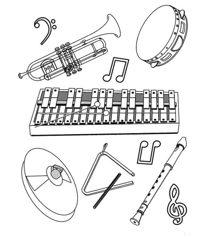 Print Verschillende instrumenten kleurplaat