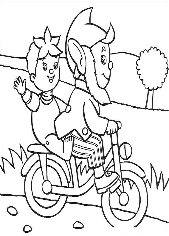 Print Noddy en Groot-Oor op de fiets kleurplaat