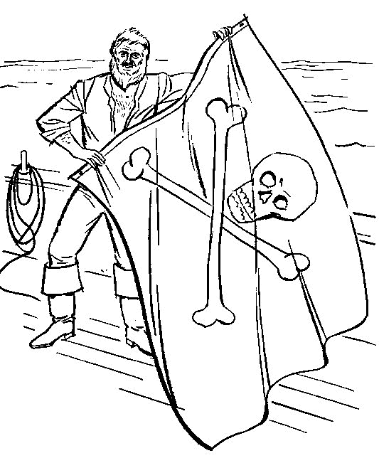 Print Piraat met piratenvlag met doodshoofd kleurplaat