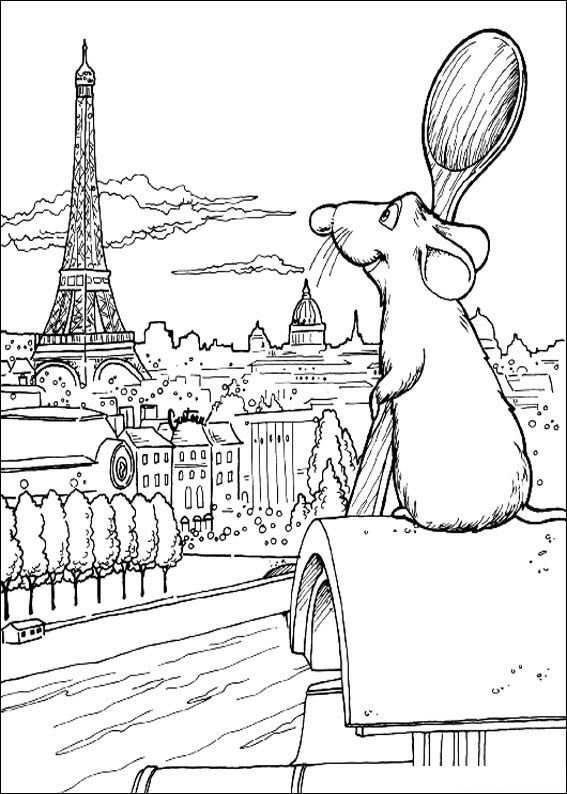 Print Remy kijkt over Parijs kleurplaat