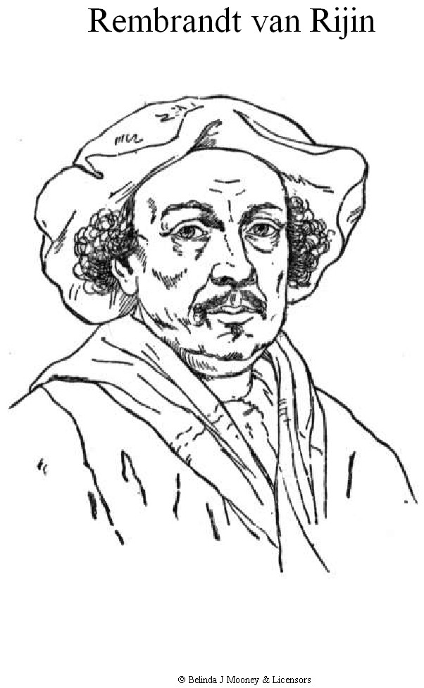 Print Rembrandt van Rijn kleurplaat