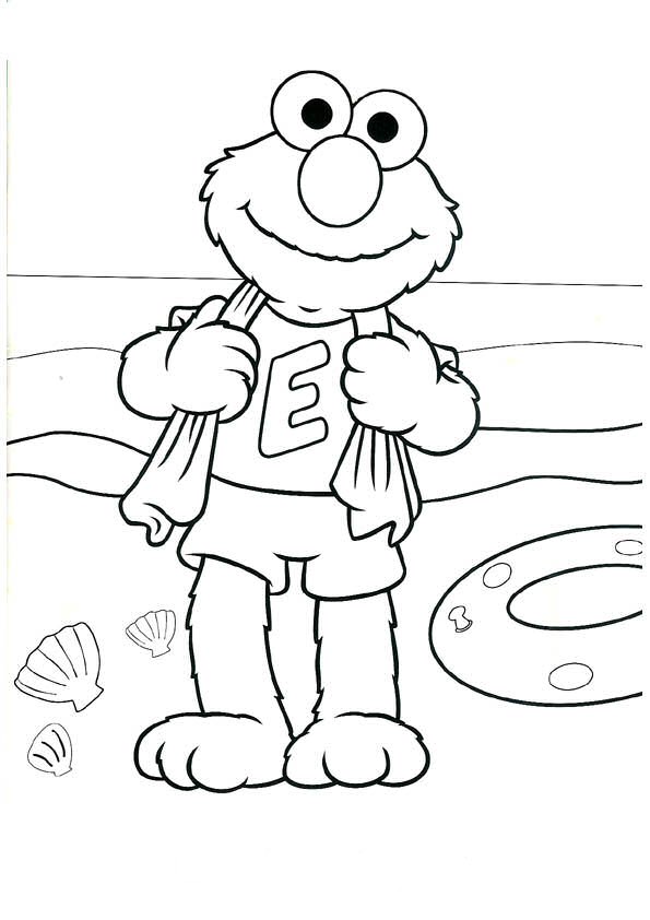 Print Elmo op het strand kleurplaat