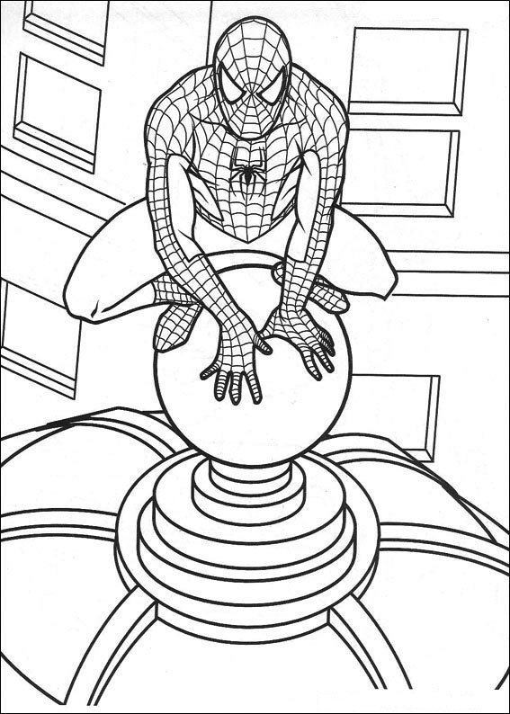Print Spiderman op toren kleurplaat