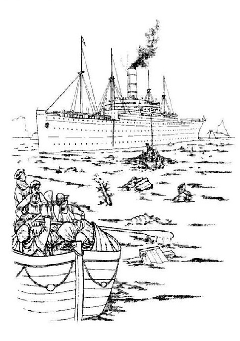 Print Carpathia, het reddings schip kleurplaat