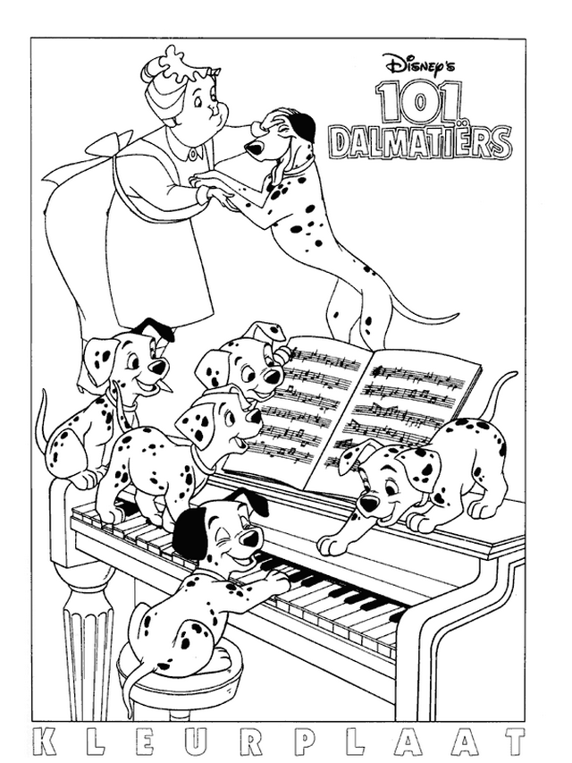 Print Puppies op de piano kleurplaat