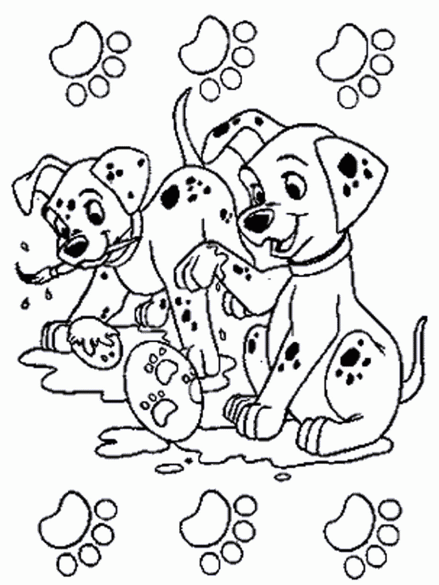 Print Puppies met vieze pootjes kleurplaat