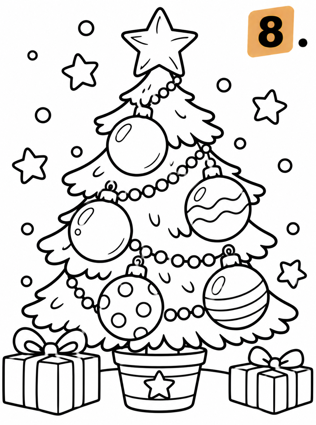 8 Feestelijke kerstboom kleurplaat, kleurplaat van Advent - 24 dagen kleuren tot Kerstmis