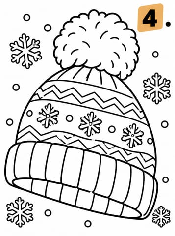 4 Winterse muts met sneeuwvlokken, kleurplaat van Advent - 24 dagen kleuren tot Kerstmis