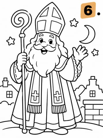 6 Sinterklaas verjaardag, kleurplaat van Advent - 24 dagen kleuren tot Kerstmis