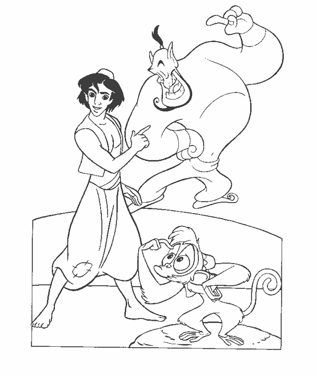 Print Aladin en de geest kleurplaat