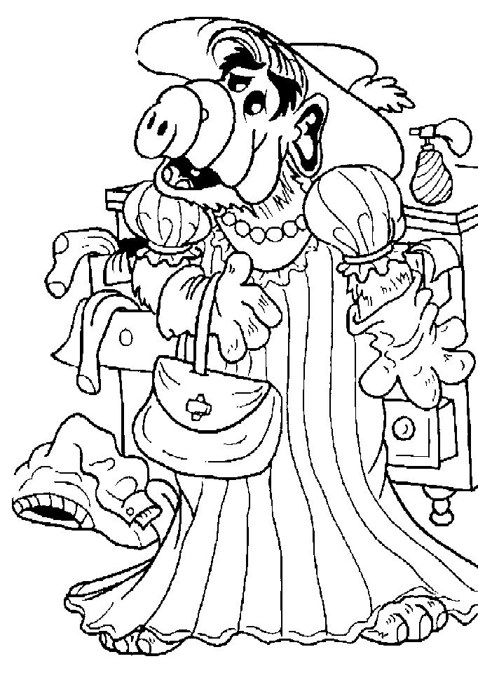 Print Alf in een jurk kleurplaat