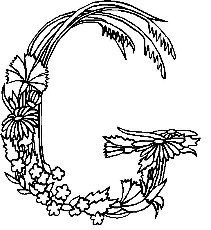 G, kleurplaat van Alfabet bloemen