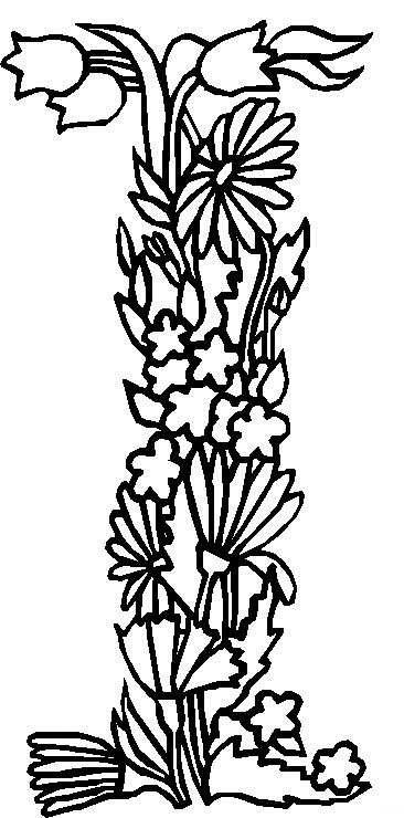 I, kleurplaat van Alfabet bloemen