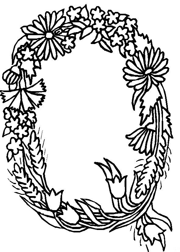 Q, kleurplaat van Alfabet bloemen