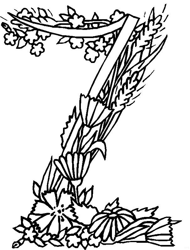 Z, kleurplaat van Alfabet bloemen