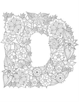 d, kleurplaat van Alfabet Bloemen Moeilijk