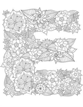 e, kleurplaat van Alfabet Bloemen Moeilijk