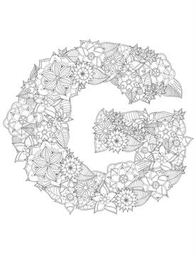 g, kleurplaat van Alfabet Bloemen Moeilijk