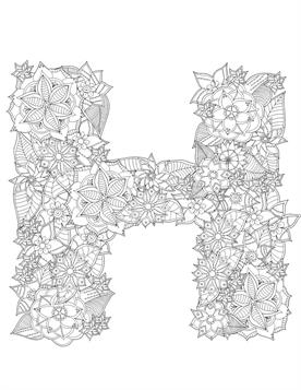 H, kleurplaat van Alfabet Bloemen Moeilijk