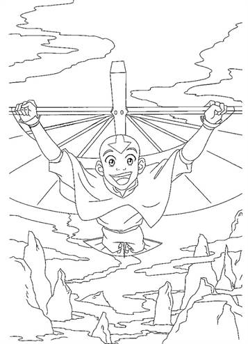 Aang aan het hanggliden, kleurplaat van Avatar