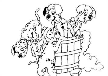 Puppies in het bad, kleurplaat van In het bad