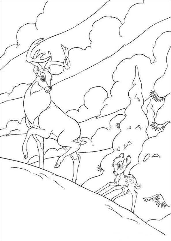Bambi volgt zijn vader, kleurplaat van Bambi 2