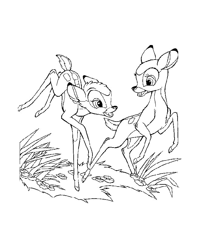 Print Bambi en Feline kleurplaat
