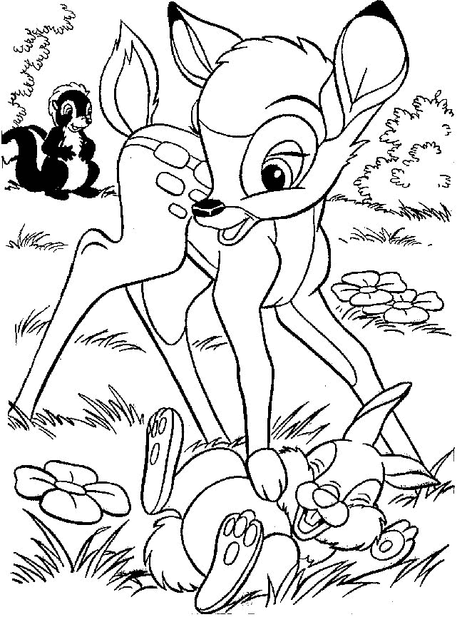 Print Bambi, Stampertje en Stinkertje kleurplaat