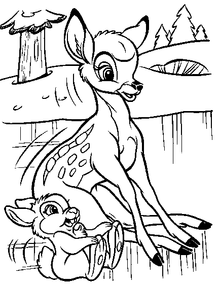 Print Bambi en Stampertje op het ijs kleurplaat