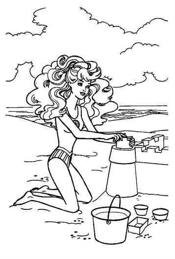 Barbie op het strand, kleurplaat van Barbie