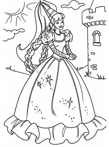 Barbie als prinses, kleurplaat van Barbie