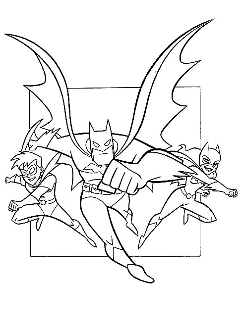 Print Batman, Robin en Batgirl kleurplaat