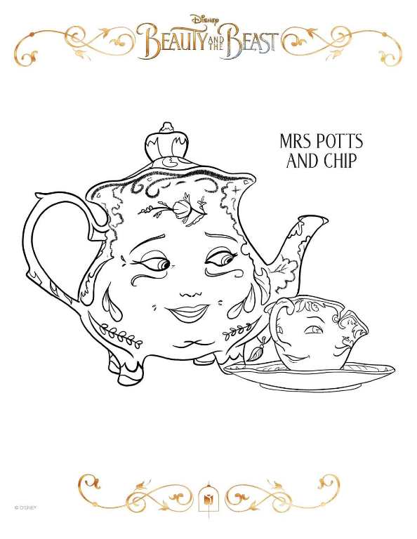 mrs potts chip, kleurplaat van Belle en het Beest (2017)