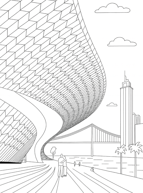 Lissabon museum MAAT, kleurplaat van Beroemde musea