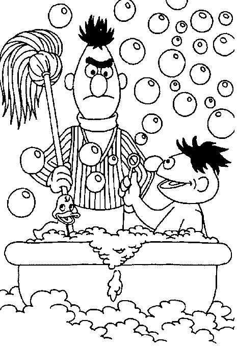 Print Bert en Ernie, in het bad kleurplaat