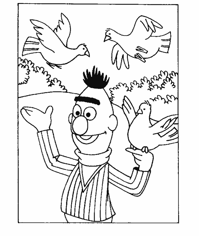Print Bert en zijn duiven kleurplaat