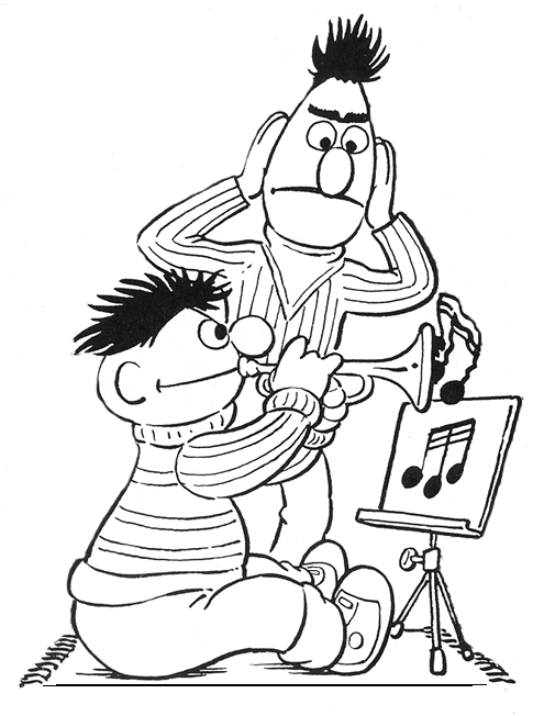 Print Bert en Ernie maken muziek kleurplaat