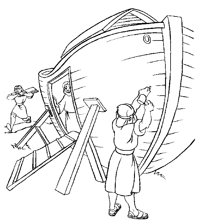 Noah bouwt zijn ark, kleurplaat van Bijbel Ark van Noah