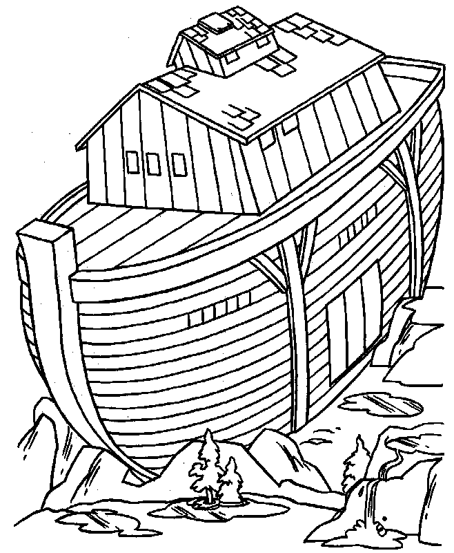 De ark loopt vast op de berg, kleurplaat van Bijbel Ark van Noah