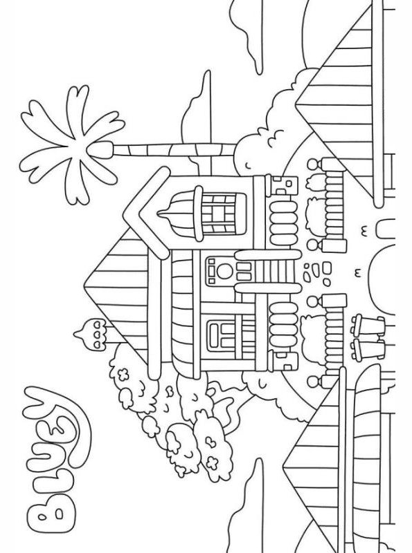 Huis, kleurplaat van Bluey
